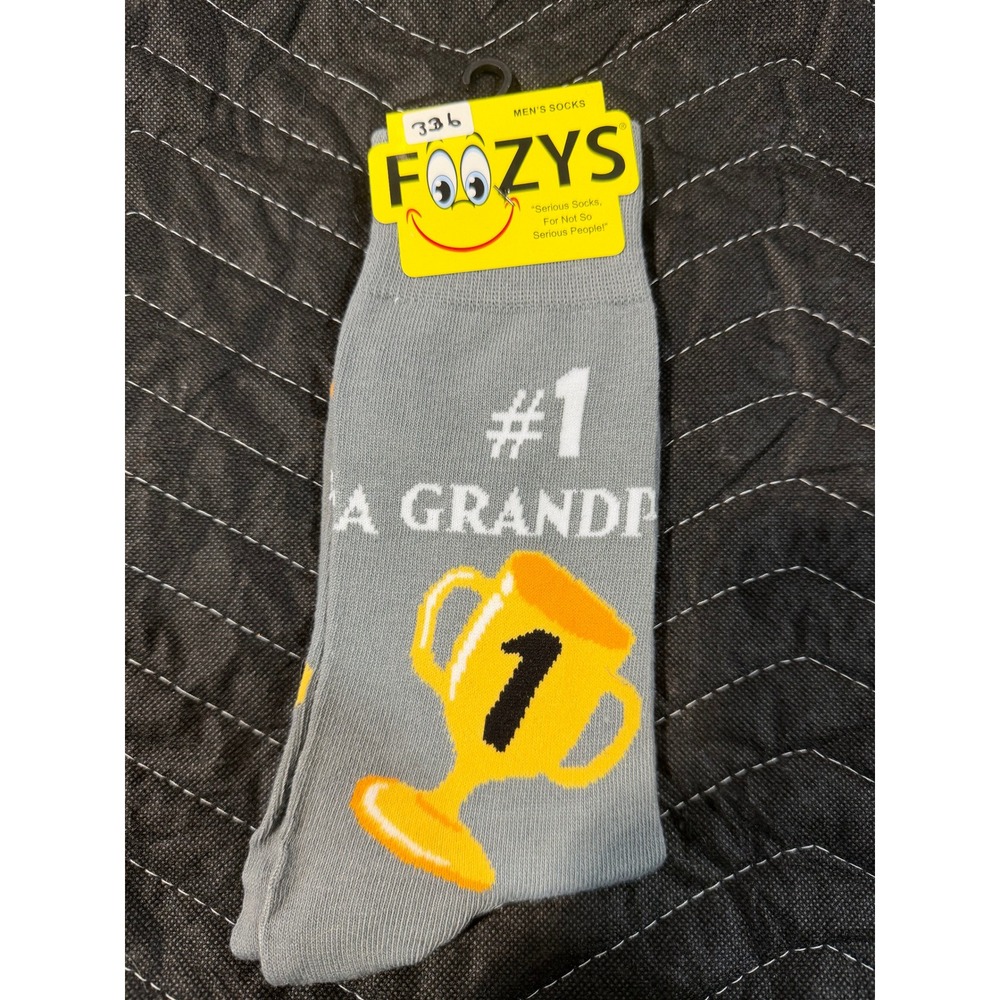 Foozys Socks Mens Size 10-13 Grey NWT #1 Grandpa Trophy Crew FM-97